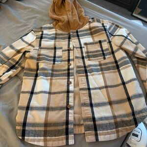 Cat & Jack Tan and Black Plaid Shirt with Hood